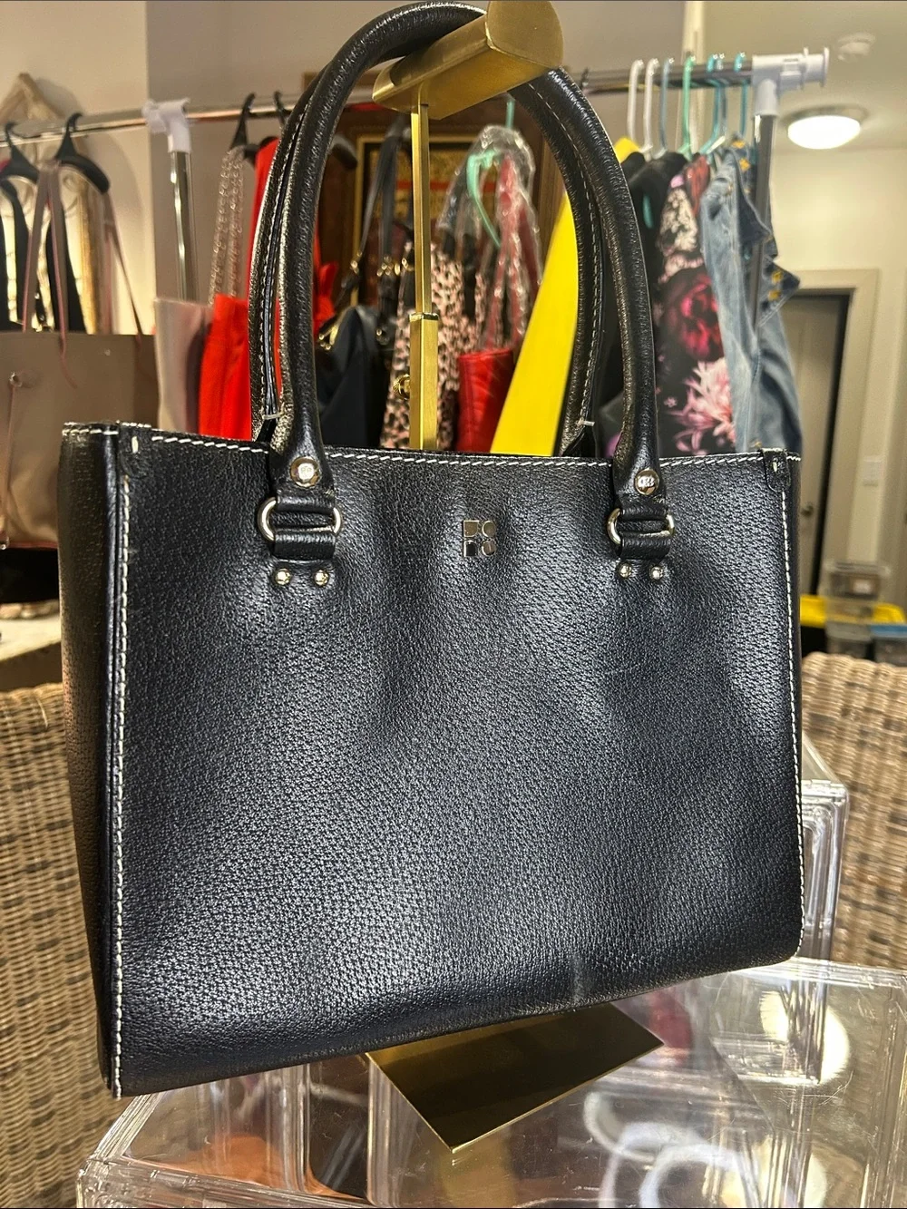 Kate Spade Black Pebbled Leather TarryTown Quinn Structured Bag 11.5”x 9.5” EUC